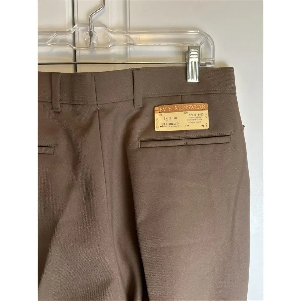 Levi’s Action Slacks Men’s 34x30 Brown Dacron Polyester USA NOS Vintage